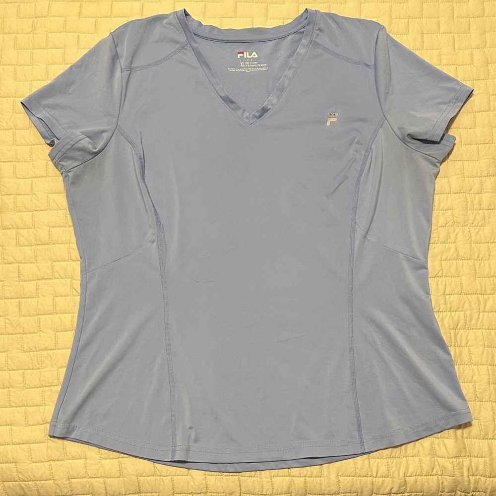 FILA Women's Sky Blue V-Neck Tee
